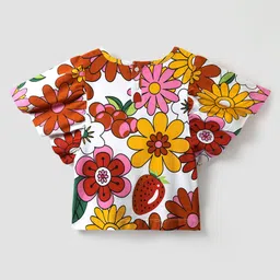 OLLINGTON ST. Cotton Half Sleeves Floral Printed Top & Knit Culotte with Belt - Rust Orange image 3