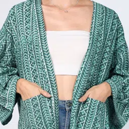 YURAA THE LABEL Floral Printed Cotton Longline Shrug image 5