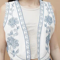 Colour Me by Melange Embroidered Pure Cotton Front Open Waistcoat image 5