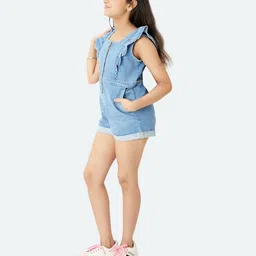 Olele Sleeveless Short Length Denim Solid Colour Jumpsuit - Blue image 5