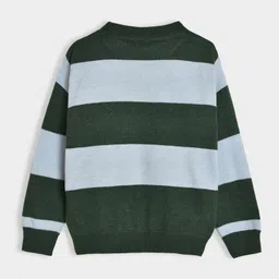 Mi Arcus Full Sleeves Travel Blogger Text Detailed Striped Sweater - Green & Blue image 5
