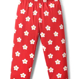 Babyhug Cotton Knit Half Sleeves Night Suit With Floral Print - Red image 4