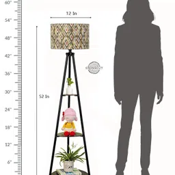 Crosscut Furniture- Printed Series Tripod Floor Lamp with 3 Shelves, LED Bulb Included (Peacock Green) image 4