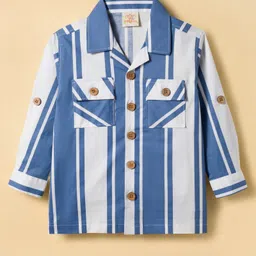 Rikidoos Full Sleeves Striped Shirt With Tee - Blue & White image 4