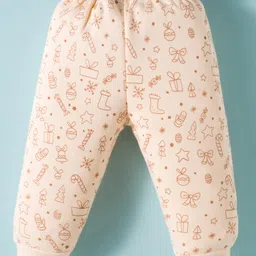 Tango Fleece Knit Full Sleeves Hooded Winter Wear Night Suit With Bow Print - Cream image 5