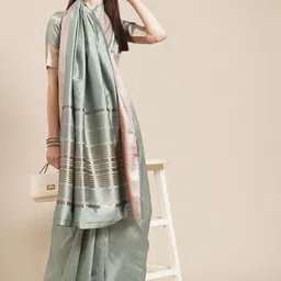 KAVINDI Women Blue Zari Pure Silk Banarasi Saree-image-10