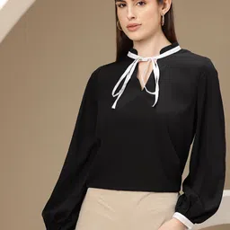 Chemistry Tie-Up Neck Puff Sleeve Top-image-5