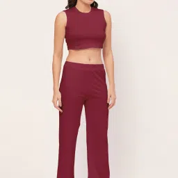 Moomaya Maroon Cotton Crop Top With Pyjamas image 3