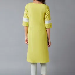 W Green & White Woven Pattern Straight Kurta image 2