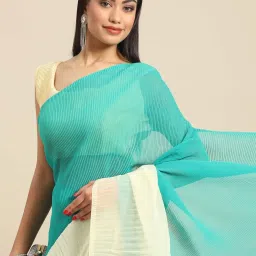 Saree Mall Sea Green Plain Saree With Unstitched Blouse image 3