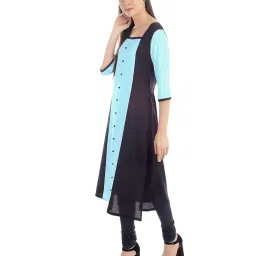 PATRORNA Light Blue & Black Regular Fit Kurta image 3