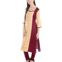 PATRORNA Gold & Maroon Regular Fit Kurta image 3