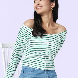 YU by Pantaloons White & Green Striped Top-image-48
