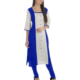 PATRORNA Dark Blue & White Regular Fit Kurta image 3