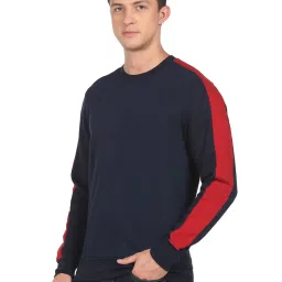 Arrow Sport Navy Blue Cotton Regular Fit Striped Sweatshirt image 3