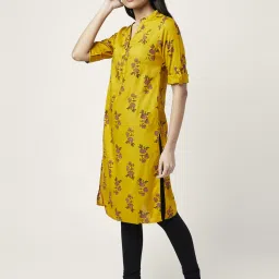 Rangmanch by Pantaloons Yellow Printed Straight Kurta image 3