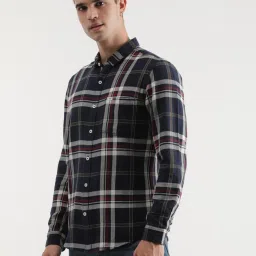 Lee Navy Cotton Slim Fit Checks Shirt image 3