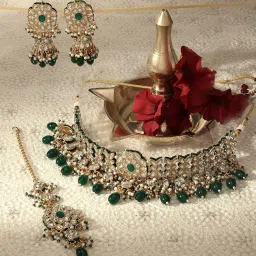 Zaveri Pearls Green Kundan Artificial Stones & Beads Choker Necklace Set-ZPFK16937 image 2