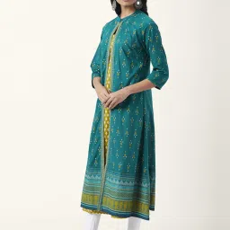 Rangmanch by Pantaloons Green Cotton Printed A Line Kurta image 3