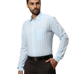 Park Avenue Blue Cotton Slim Fit Checks Shirt image 3