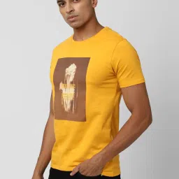 V Dot Yellow Cotton Slim Fit Printed T-Shirt image 3