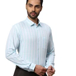 Park Avenue Blue Cotton Slim Fit Checks Shirt image 4