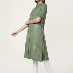 Rangmanch by Pantaloons Olive Green Cotton Embroidered A Line Kurta image 3