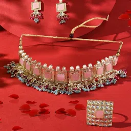 Zaveri Pearls Multicolor Stones Beads Choker Necklace Earring & Ring Set-ZPFK15869 image 2