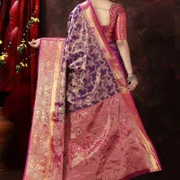 JUST FASHION Purple & Pink Silk Zari Work Saree With Unstitched Blouse image 2