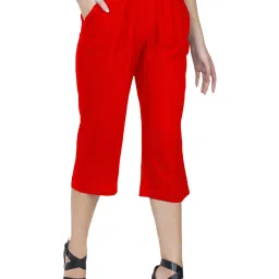 PATRORNA Red Cotton Blend Slim Fit Mid Rise Capris image 3