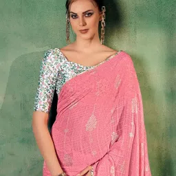 Saree Mall Pink Woven Saree With Unstitched Blouse image 2