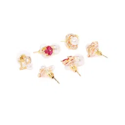 Zaveri Pearls Combo of 3 Cubic Zirconia Diamonds & Pearls Contemporary Stud Earrings - ZPFK9744 image 2