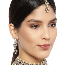 Zaveri Pearls Gold Tone Crystal Shine Stones Pearls Choker Necklace Earring Maangtikka Set-ZPFK9367 image 2