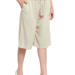 PATRORNA Off White Cotton Blend Regular Fit Mid Rise Capris image 3