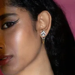 Mia by Tanishq Zigzag Spark Gold & Diamond Drop Earrings for Women image 2