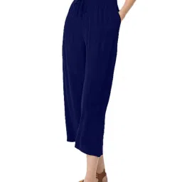 PATRORNA Royal Blue Cotton Blend Regular Fit Mid Rise Capris image 3