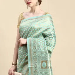 Mohey Blue Silk Woven Saree With Unstitched Blouse image 3