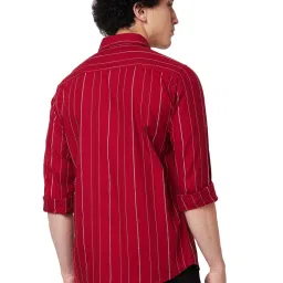 Spykar Red Cotton Regular Fit Striped Shirt image 2