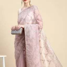 Mohey Purple Embellished Saree With Unstitched Blouse image 3