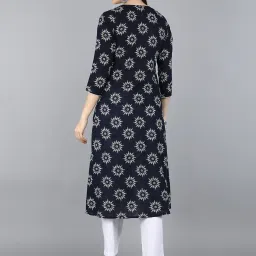 Vaamsi Navy Cotton Printed A Line Kurta image 2