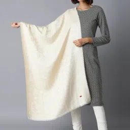 W Ecru Self Design Shawl-image-0