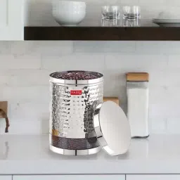 HAZEL Silver Stainless Steel Hammered Finish Storage Jar (3000 ml) - Set of 1-image-59