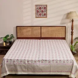 Fabindia Jarul Purple Cotton Printed 116 TC King Bed Cover-image-73