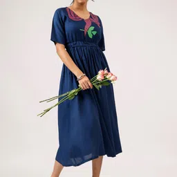 HAY Women Floral Printed Square Neck Fit & Flare Midi Dress image 2