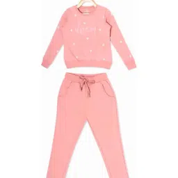 Sweet Dreams Kids Peach Printed Full Sleeves T-Shirt Set-image-87