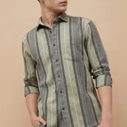 Code By Lifestyle Olive Regular Fit Striped Shirt-picture-26
