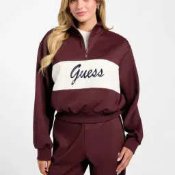 Guess Grape Violet Color-Blocked High Neck Full Sleeves Sweatshirt-picture-35