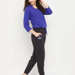 Clovia Blue & Grey Cotton Regular Fit Top With Pyjamas-image-96