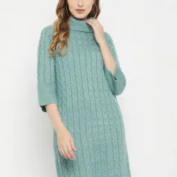 MADAME Mint Wool Self Design Sweater-image-0