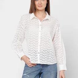 Vero Moda White Cotton Self Design Shirt image 2